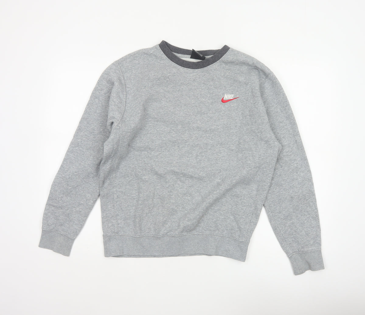 Nike Men’s Grey Small Pullover Crew Neck Logo Sweatshirt