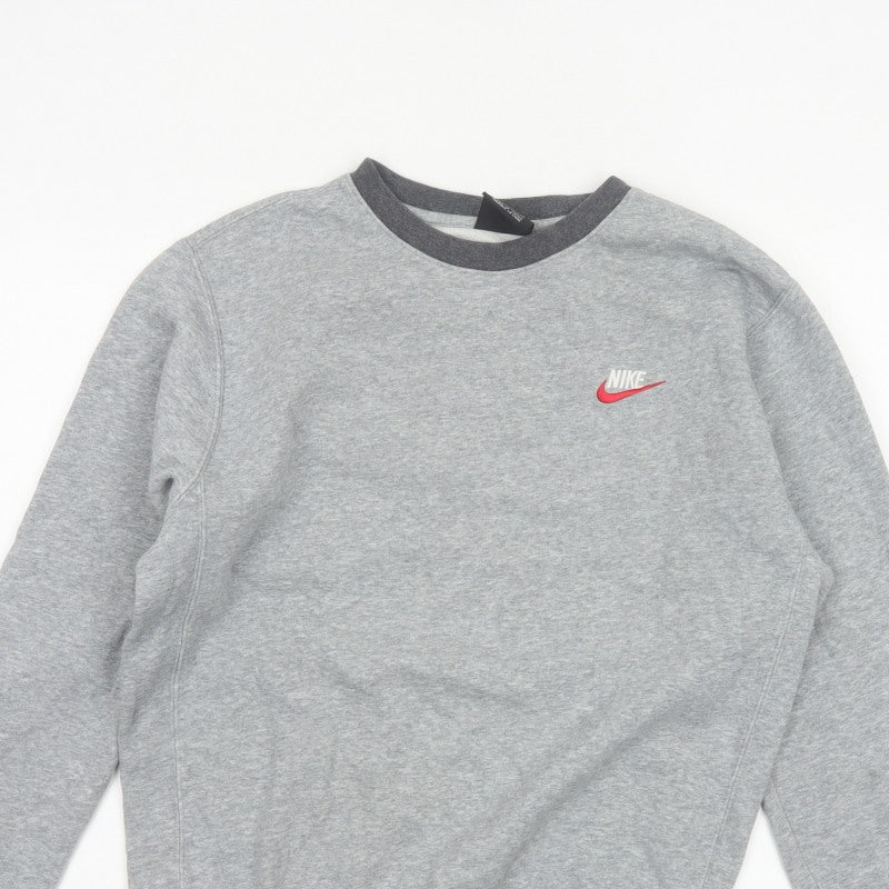 Nike Men’s Grey Small Pullover Crew Neck Logo Sweatshirt