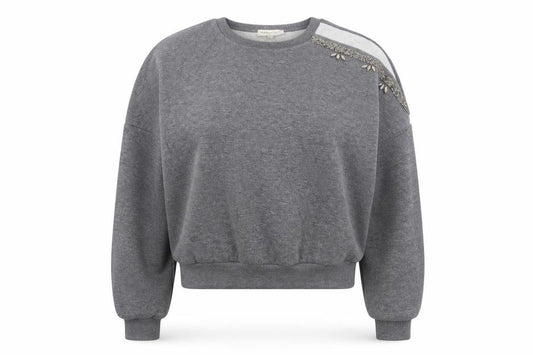 Front view of Kotton Casual Women Grey 2XL Beaded Jewel Crew Neck Sweatshirt