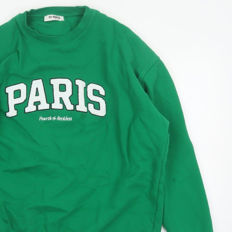4th Reckless Men's Green M Paris Crew Neck Pullover Sweatshirt Logo