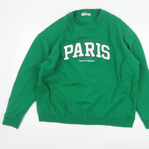 4th Reckless Men's Green M Paris Crew Neck Pullover Sweatshirt Logo