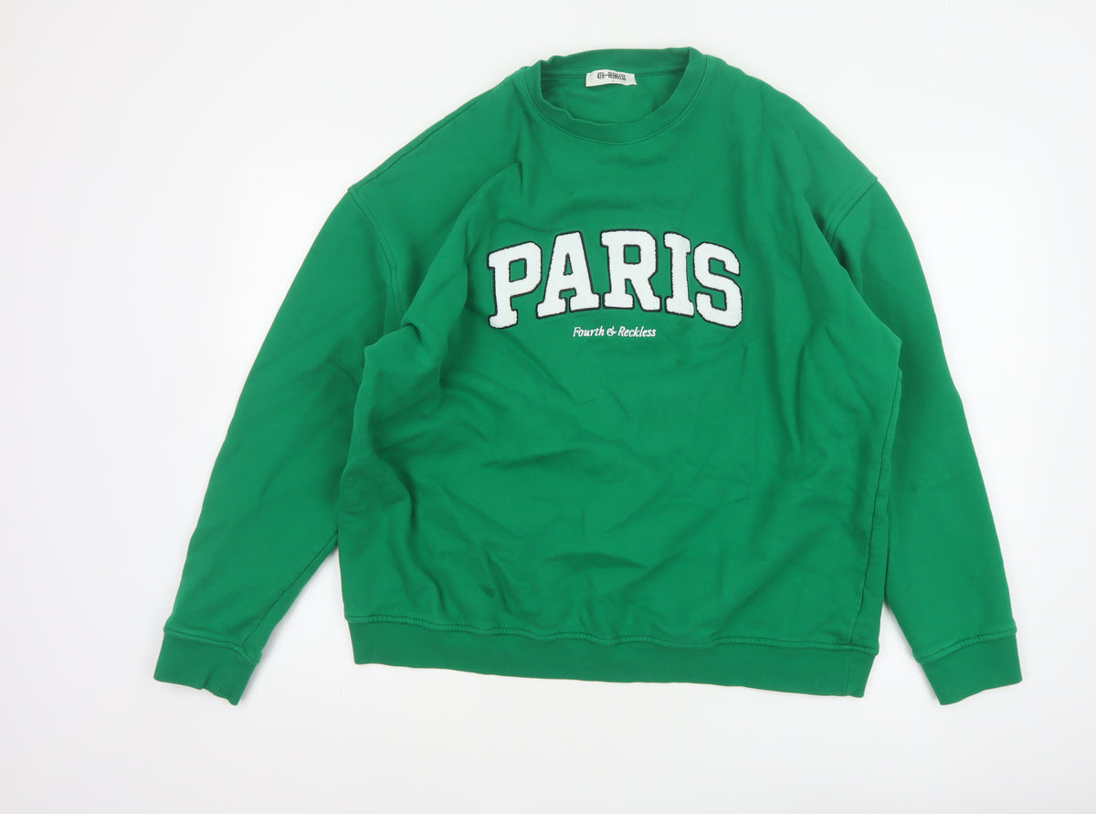 4th Reckless Men's Green M Paris Crew Neck Pullover Sweatshirt Logo