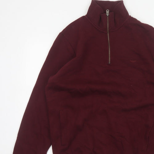 Threadbare Men’s Burgundy M Half Zip Fleece Sweatshirt Pockets