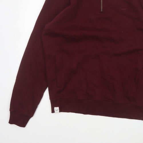Threadbare Men’s Burgundy M Half Zip Fleece Sweatshirt Pockets