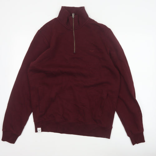 Threadbare Men’s Burgundy M Half Zip Fleece Sweatshirt Pockets