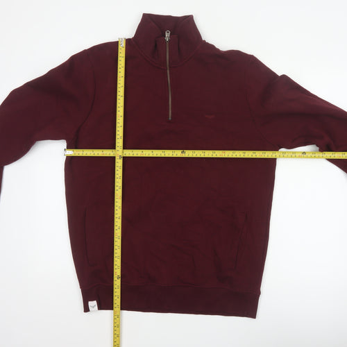 Threadbare Men’s Burgundy M Half Zip Fleece Sweatshirt Pockets