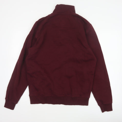 Threadbare Men’s Burgundy M Half Zip Fleece Sweatshirt Pockets