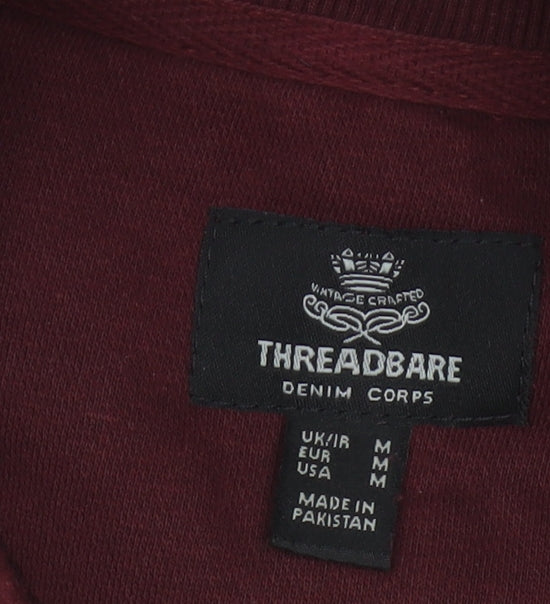 Threadbare Men’s Burgundy M Half Zip Fleece Sweatshirt Pockets