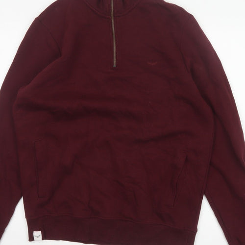 Threadbare Men’s Burgundy M Half Zip Fleece Sweatshirt Pockets