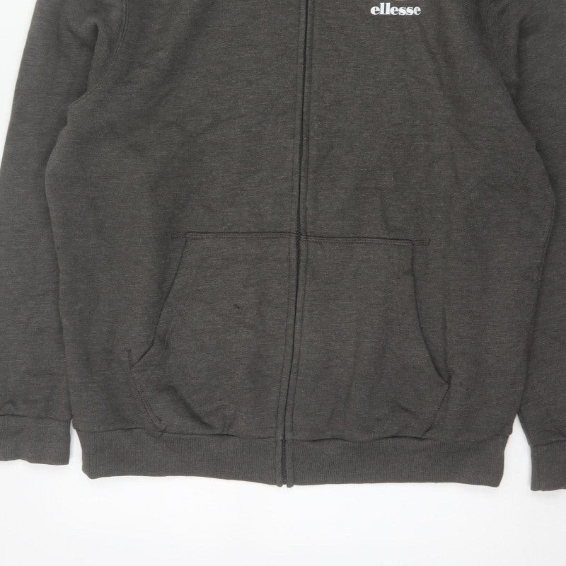 Ellesse Men’s Grey L Full Zip Hoodie Logo Cotton Blend Pockets