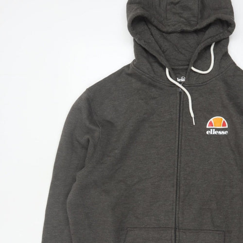 Ellesse Men’s Grey L Full Zip Hoodie Logo Cotton Blend Pockets