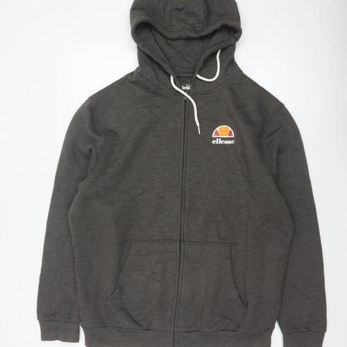 Ellesse Men’s Grey L Full Zip Hoodie Logo Cotton Blend Pockets