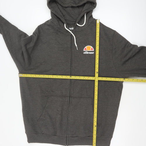 Ellesse Men’s Grey L Full Zip Hoodie Logo Cotton Blend Pockets