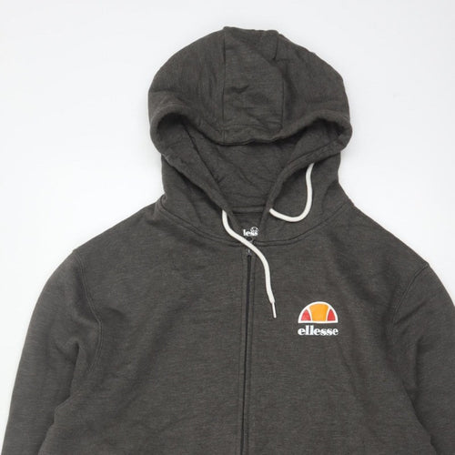 Ellesse Men’s Grey L Full Zip Hoodie Logo Cotton Blend Pockets