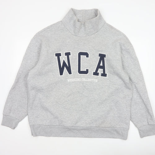 ASOS Design Women Grey M WCA High Neck Logo Pullover Sweatshirt