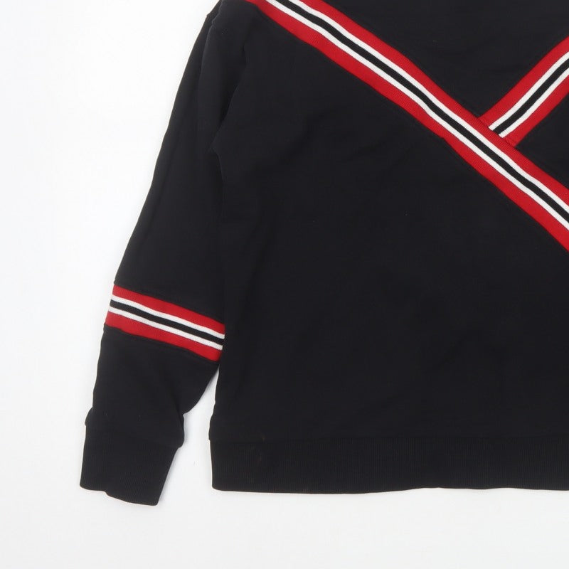 Mango Women Black UK 8 Pullover Sweatshirt Red Stripe Crew Neck