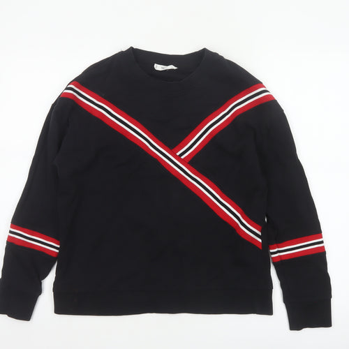 Mango Women Black UK 8 Pullover Sweatshirt Red Stripe Crew Neck