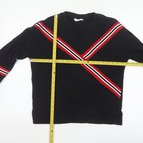 Mango Women Black UK 8 Pullover Sweatshirt Red Stripe Crew Neck