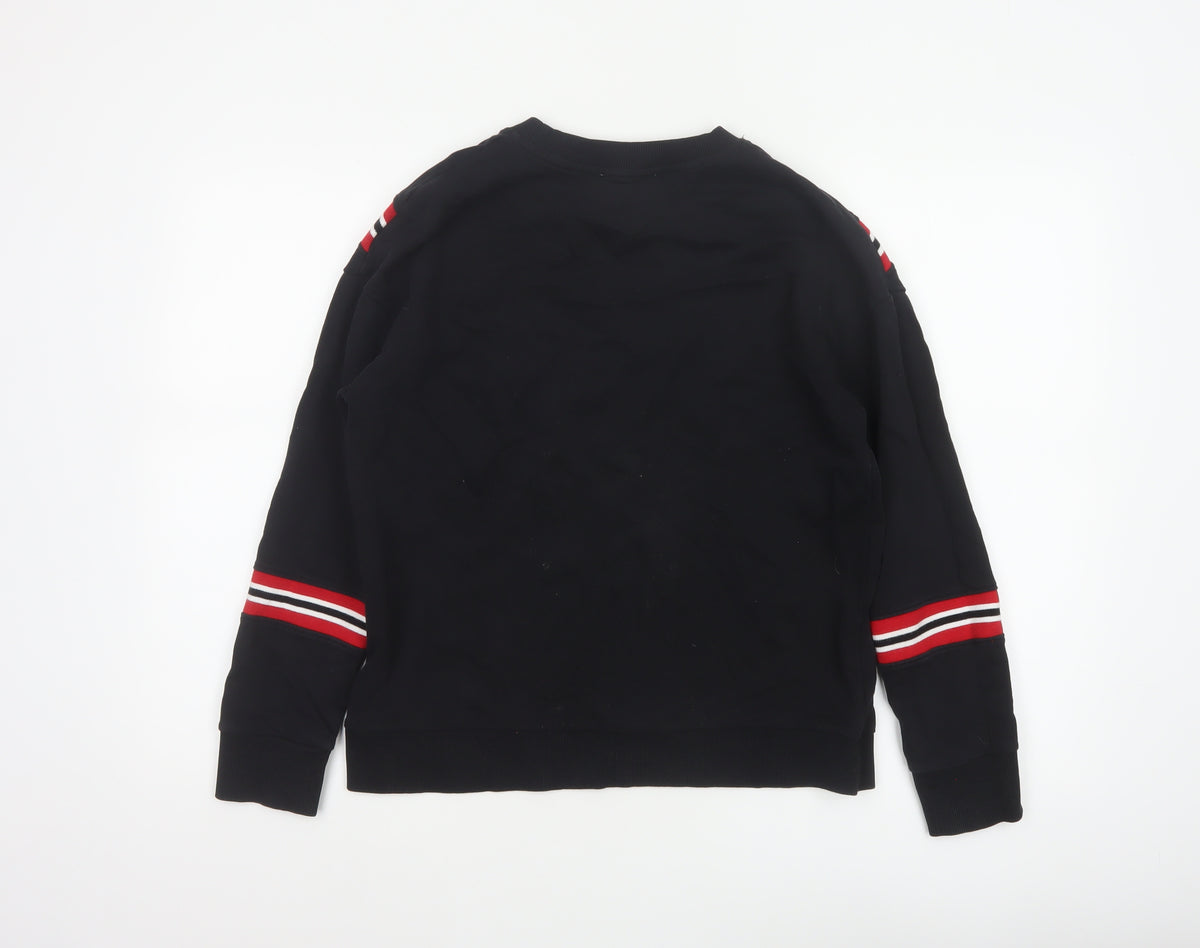 Mango Women Black UK 8 Pullover Sweatshirt Red Stripe Crew Neck