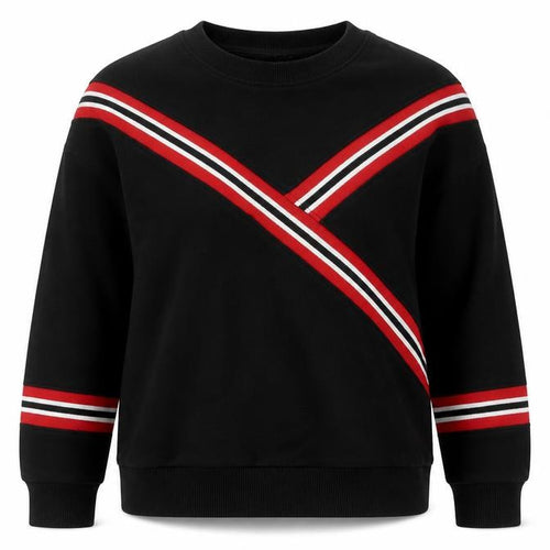 Mango Women Black UK 8 Pullover Sweatshirt Red Stripe Crew Neck