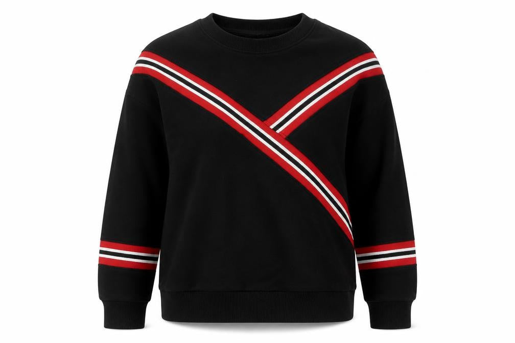 Mango Women Black UK 8 Pullover Sweatshirt Red Stripe Crew Neck
