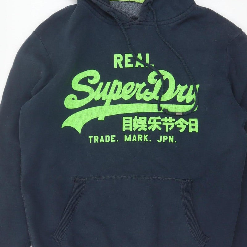 Superdry Men’s Blue S Pullover Hoodie Graphic Logo Fleece