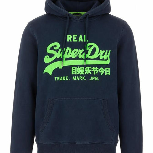 Superdry Men’s Blue S Pullover Hoodie Graphic Logo Fleece