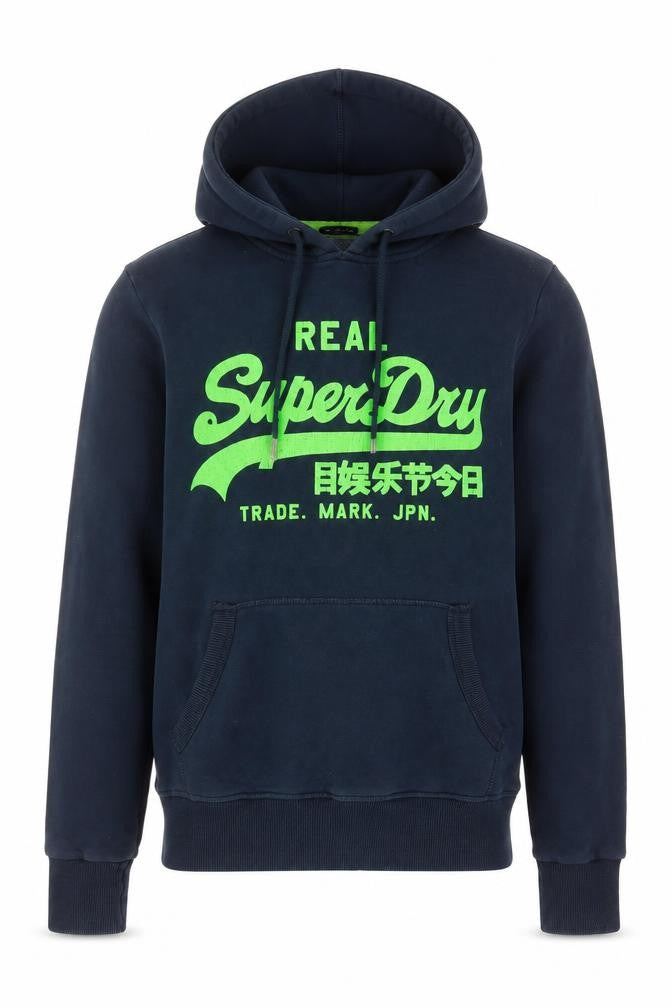 Superdry Men’s Blue S Pullover Hoodie Graphic Logo Fleece