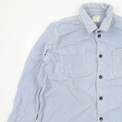 Marks and Spencer Men Blue 2XL Corduroy Overshirt Button-Up