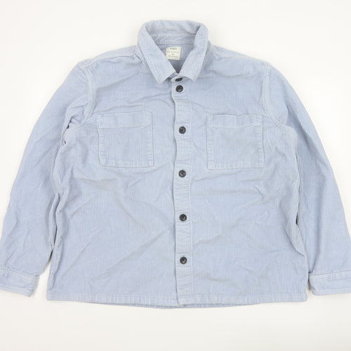 Marks and Spencer Men Blue 2XL Corduroy Overshirt Button-Up