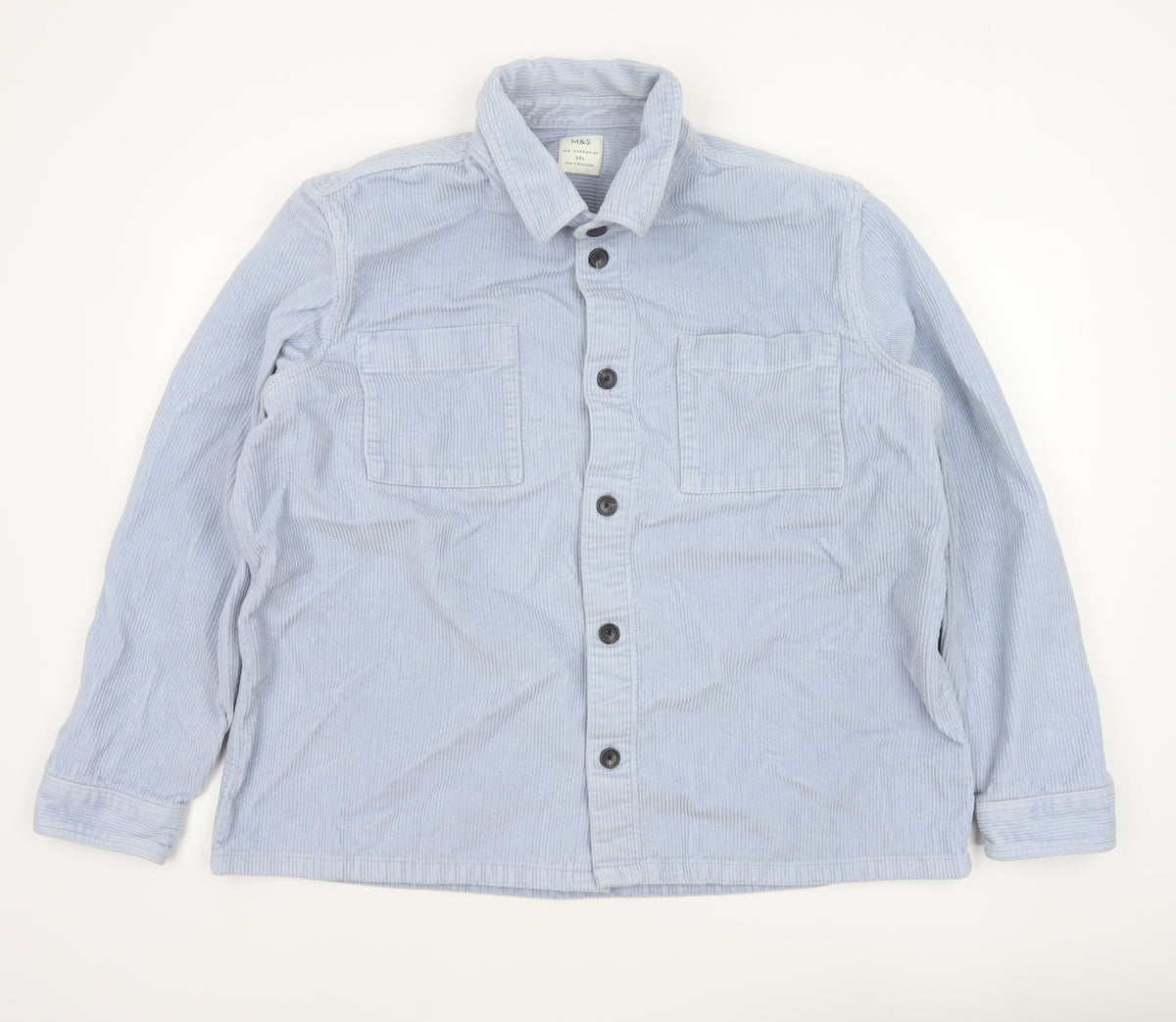Marks and Spencer Men Blue 2XL Corduroy Overshirt Button-Up