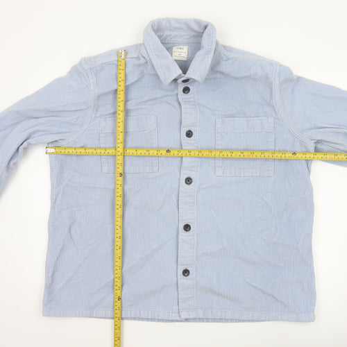 Marks and Spencer Men Blue 2XL Corduroy Overshirt Button-Up