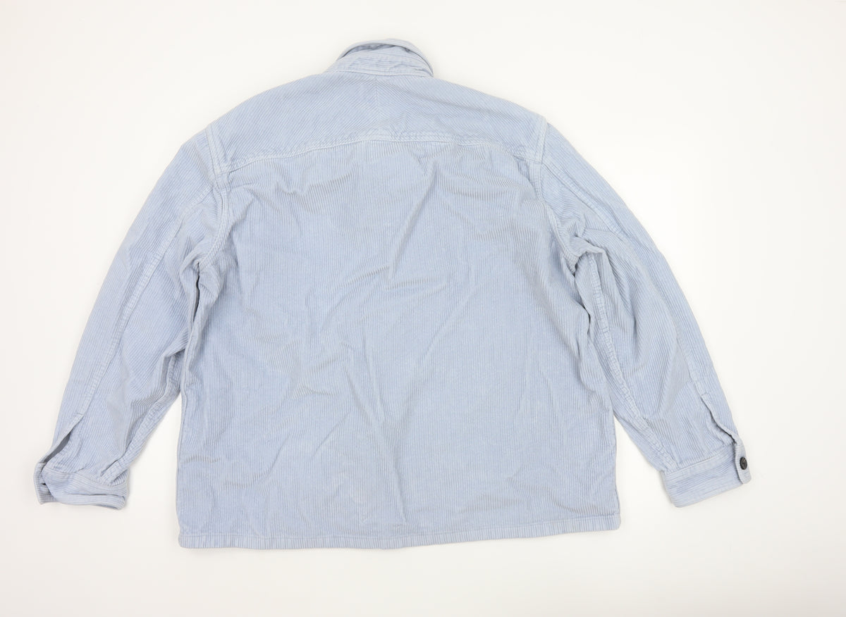 Marks and Spencer Men Blue 2XL Corduroy Overshirt Button-Up