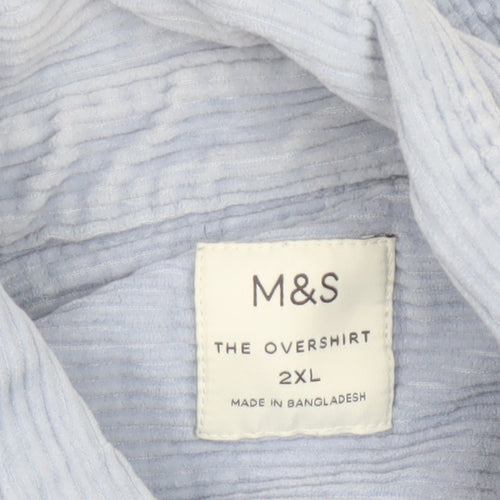 Marks and Spencer Men Blue 2XL Corduroy Overshirt Button-Up