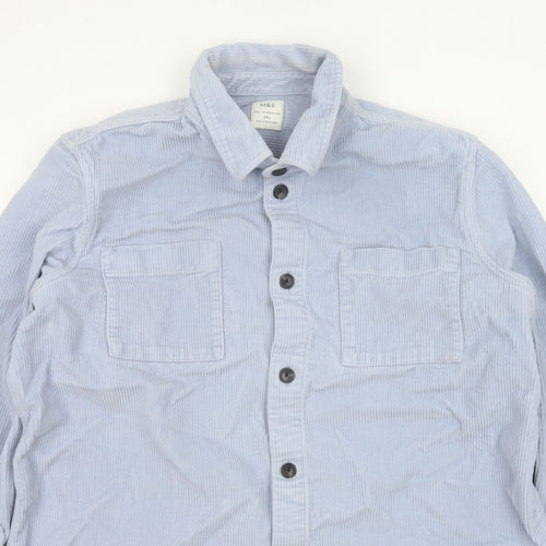 Marks and Spencer Men Blue 2XL Corduroy Overshirt Button-Up