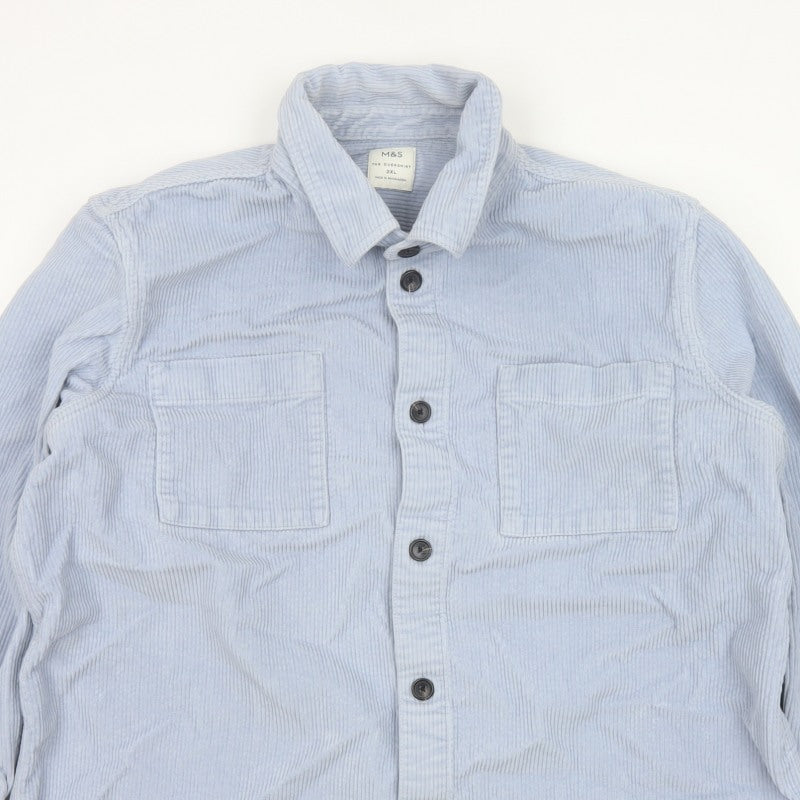 Marks and Spencer Men Blue 2XL Corduroy Overshirt Button-Up