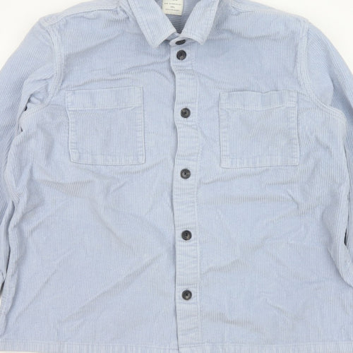 Marks and Spencer Men Blue 2XL Corduroy Overshirt Button-Up