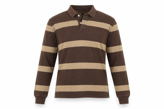 GAP Men’s Brown Beige Striped Cotton Long Sleeve Rugby Polo M