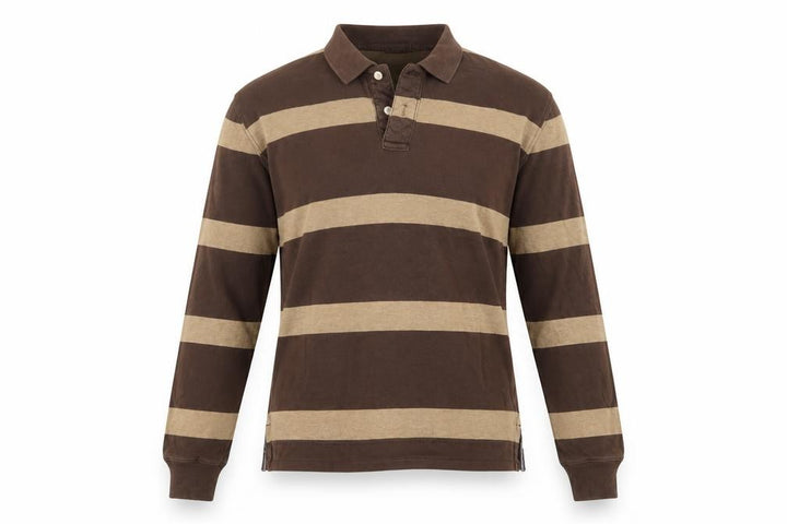 GAP Men’s Brown Beige Striped Cotton Long Sleeve Rugby Polo M