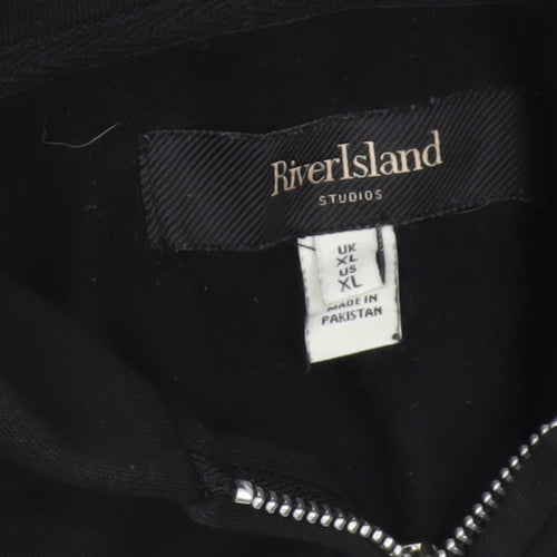 River Island Men’s Black XL Full Zip Hooded Cotton Blend Hoodie