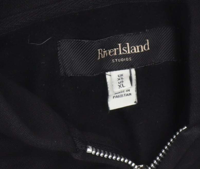River Island Men’s Black XL Full Zip Hooded Cotton Blend Hoodie