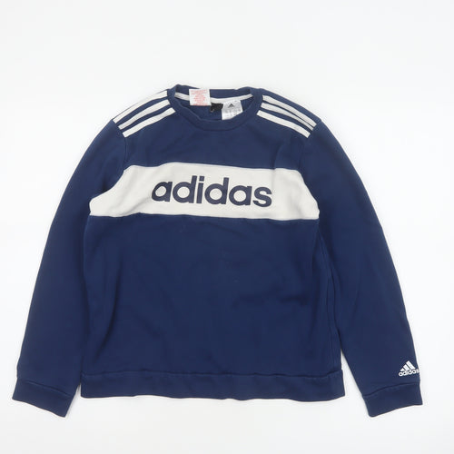 adidas Boys Blue 11-12 Years Pullover Colourblock Logo Sweatshirt
