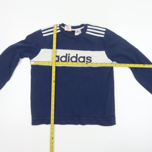 adidas Boys Blue 11-12 Years Pullover Colourblock Logo Sweatshirt