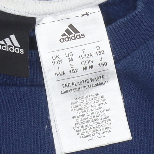 adidas Boys Blue 11-12 Years Pullover Colourblock Logo Sweatshirt
