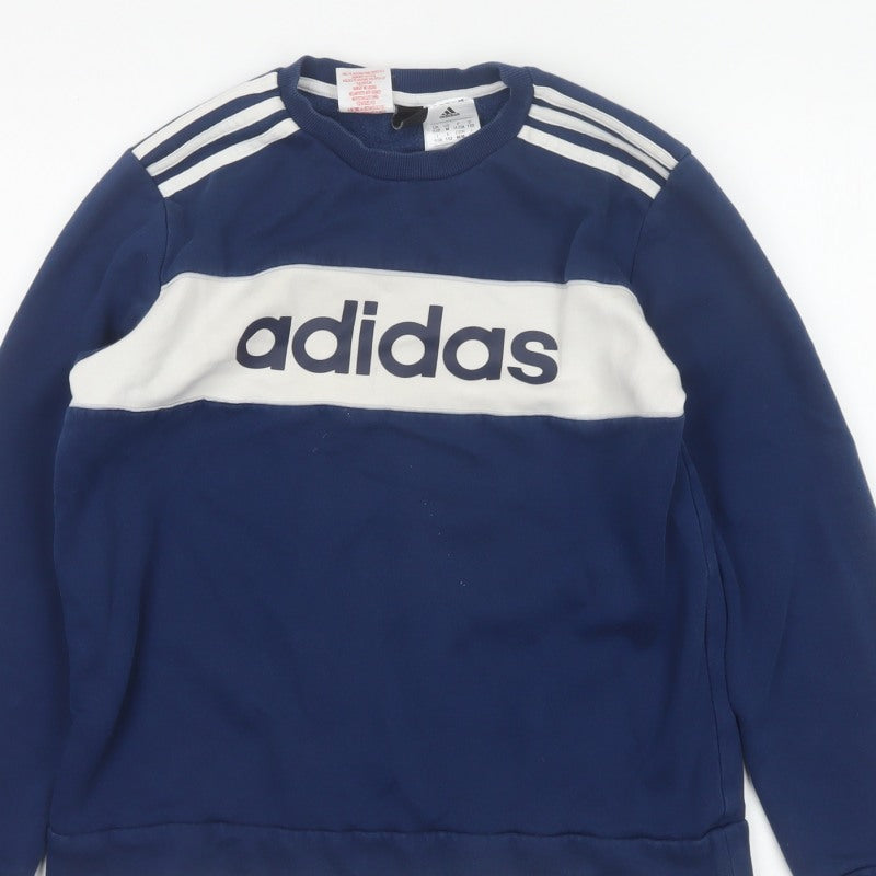 adidas Boys Blue 11-12 Years Pullover Colourblock Logo Sweatshirt