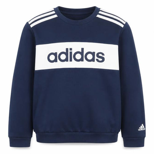 adidas Boys Blue 11-12 Years Pullover Colourblock Logo Sweatshirt