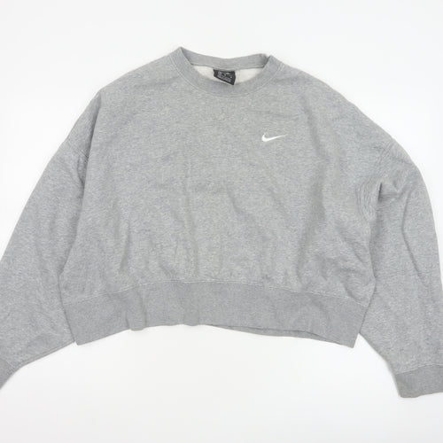 Nike Women’s Grey M Logo Crew Neck Pullover Sweatshirt Fleece