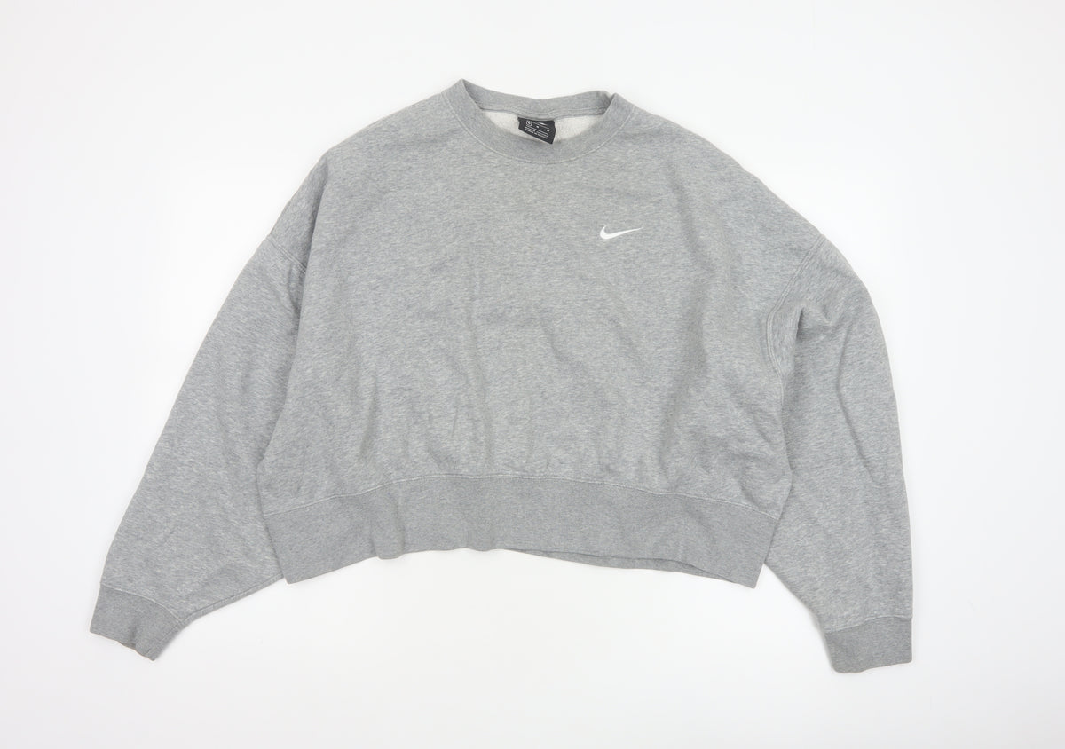 Nike Women’s Grey M Logo Crew Neck Pullover Sweatshirt Fleece