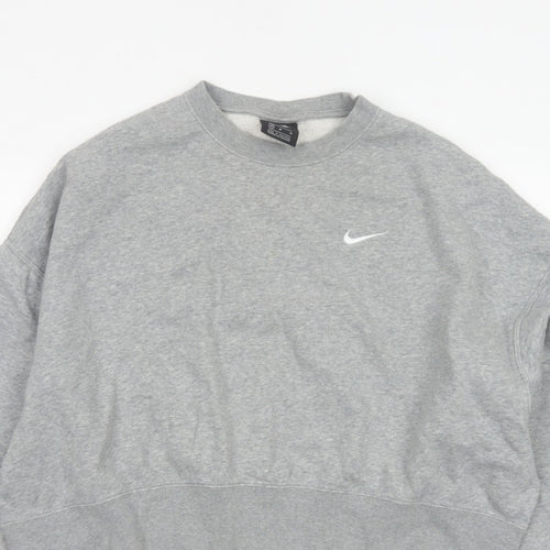Nike Women’s Grey M Logo Crew Neck Pullover Sweatshirt Fleece