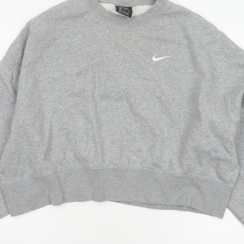 Nike Women’s Grey M Logo Crew Neck Pullover Sweatshirt Fleece